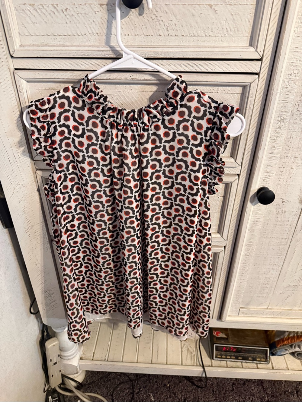 Ann Taylor Pink and Black Printed Ruffle Sleeve Blouse